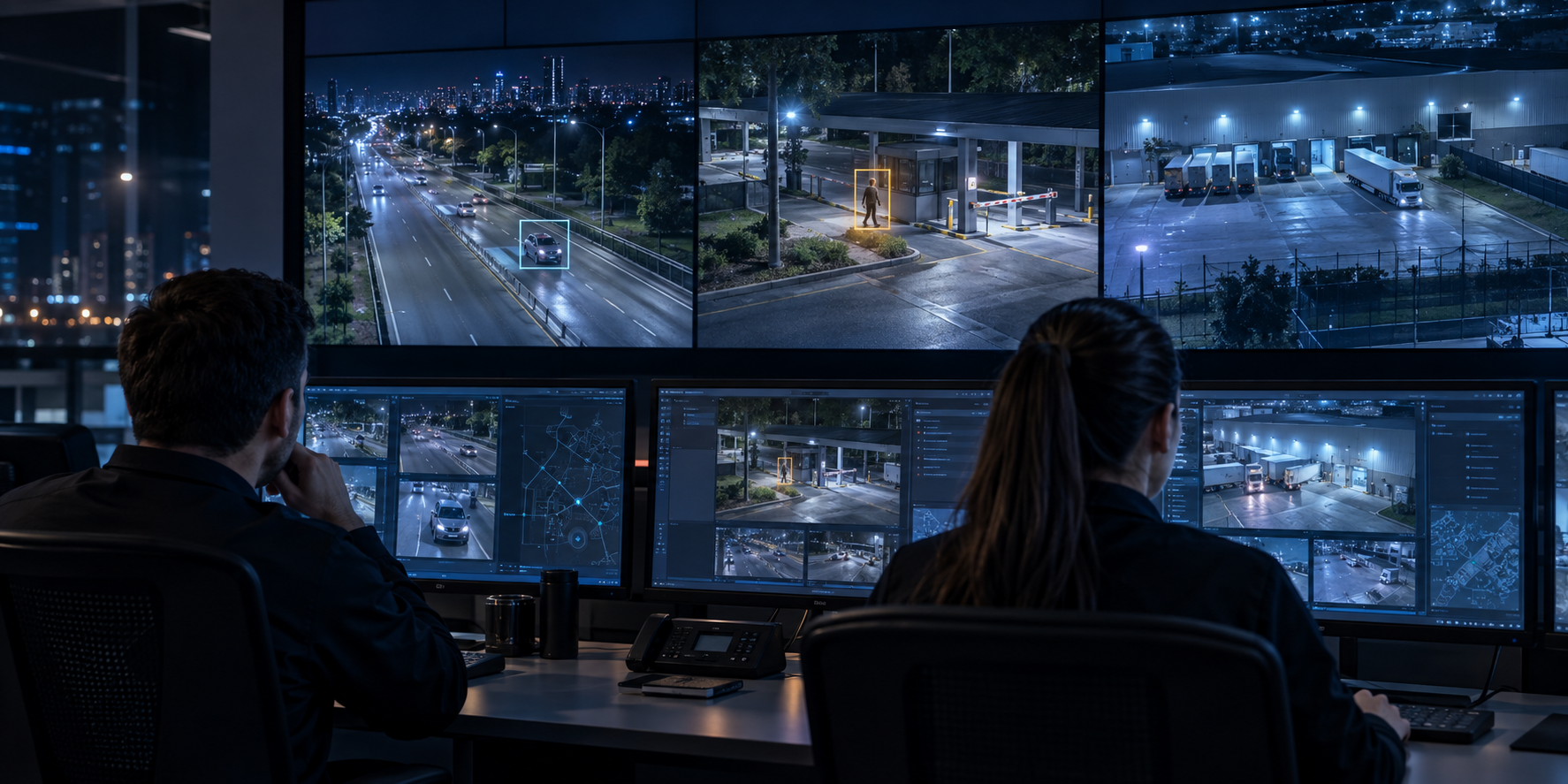 Operadores supervisando eventos inteligentes en un centro de monitoreo
